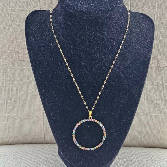 Women Necklace Multi Color Crystals Accent Round Pendant Fashion Jewelry Unbrand - Picture 7 of 11